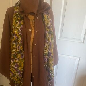 Roaman's Brown Hooded Cape with Floral Scarf